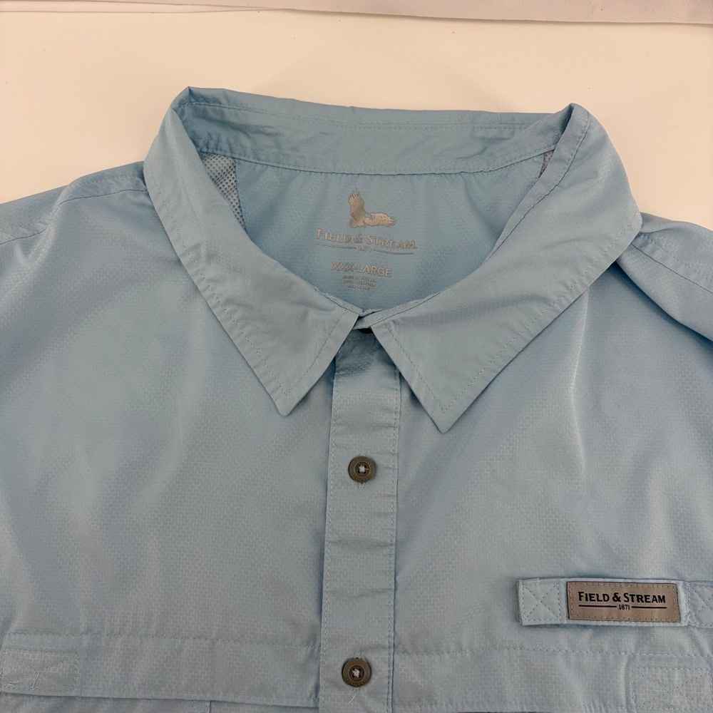 Field & Stream Mens XXXL Blue Short Sleeve Fishing Shirt Ventilated Pockets 3XL